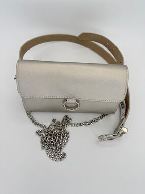 STEVE MADDEN Metallic Silver Belt Bag OS Convertible Chain Strap Mini Bag Party‎